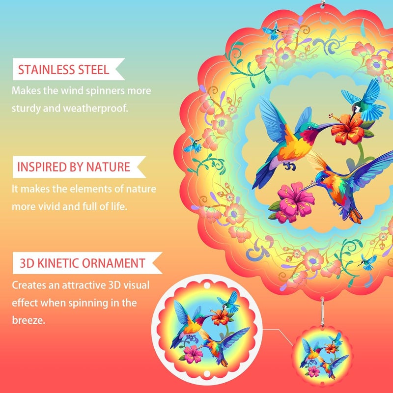 GOTOME Hummingbirds Metal Wind Spinners Hummingbird Gifts for Mom Women Grandma,12inch Hanging Wind Spinner for Outdoor&Indoor Decor Wind Kinetic Ornament for Yard Garden Decoration - Image 2